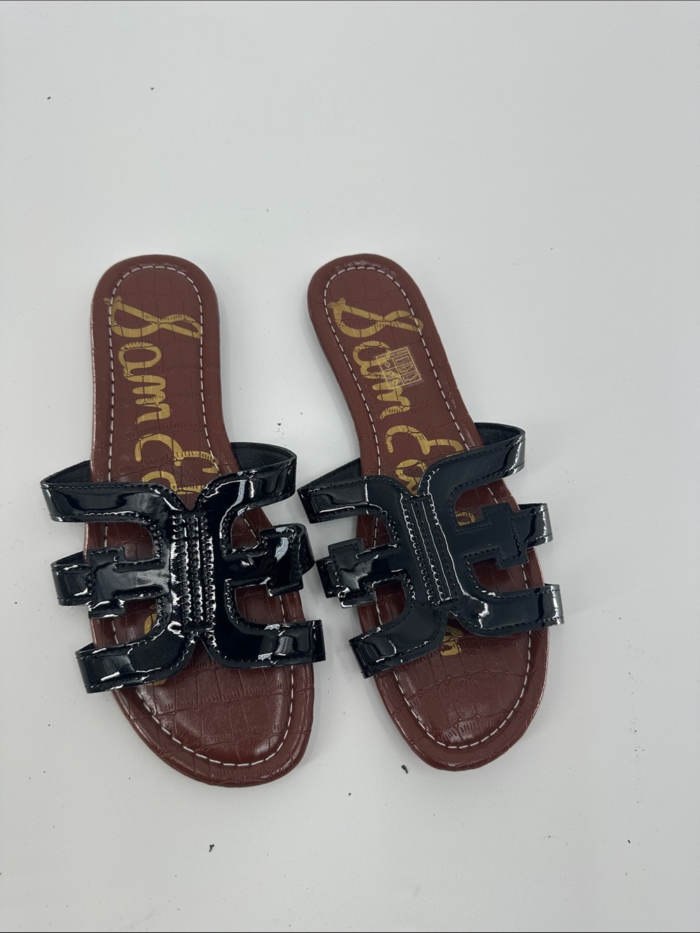 Sam Edelman Black Patent Leather Strappy Slide Sandals